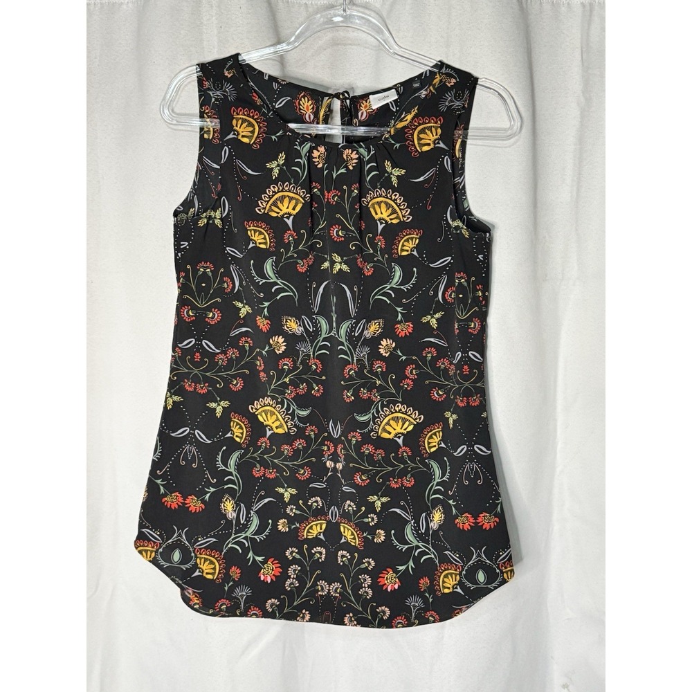 Cabi #3621 Women's Folklore Pattern Sleeveless Top Keyhole Tie Legend Blouse S